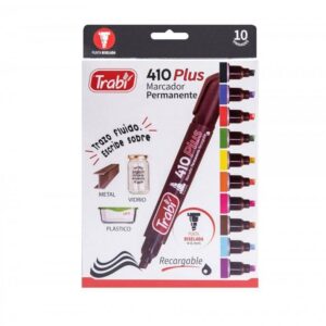 MARCADOR TRABI 410 AL SOLVENTE X 10 COLORES PTA BISELADA