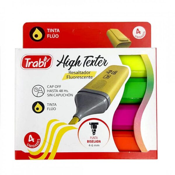 RESALTADOR TRABI HIGH TEXTER FLUO BLISTER X 4 U.