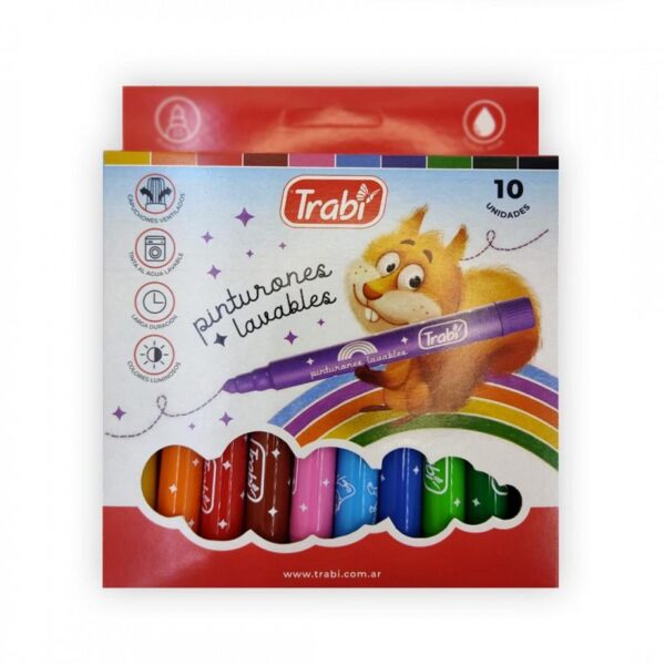 MARCADOR TRABI PINTURON LAVABLE X 10 COLORES