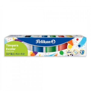 TEMPERA PELIKAN ESCOLAR POTE X 20 ML X 6 U. + PINCEL + MEZCLADOR