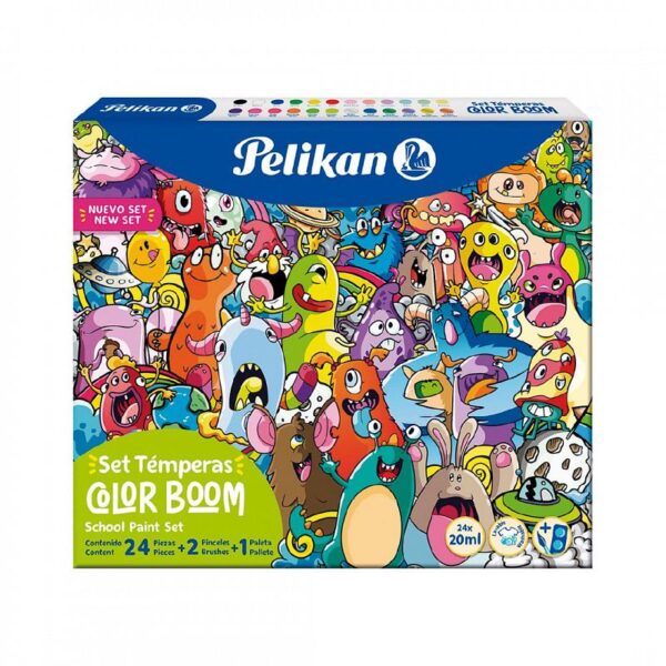 TEMPERA PELIKAN COLOR BOOM POTE X 24 U. X 20 ML + PINCEL + MEZCLADOR