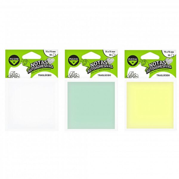 NOTAS ADHESIVAS PIZZINI 75 X 75 MM. TRANSLUCIDAS X 50 HJS. V/COLORES