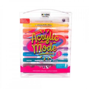 MARCADOR MOOVING ACRILICO BLISTER X 10 COLORES PTA. REDONDA