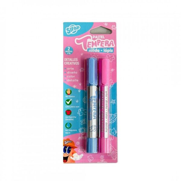 TEMPERA SOLIDA LAPIZ SIFAP X 2 COLORES PASTEL (CELESTE Y ROSA)