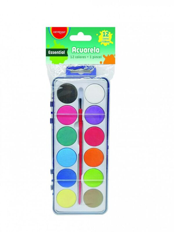 ACUARELA KEYROAD CAJA PLÑSTICA X 12 PASTILLAS + PINCEL