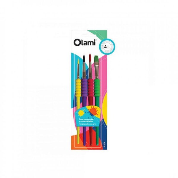 SET DE PINCELES OLAMI C/GRIP  X 4 U. SURTIDOS (CERDA SINTETICA)