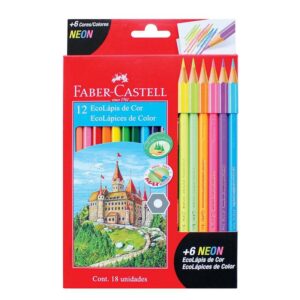 LAPICES DE COLORES FABER CASTELL X 12 LARGOS + 6 NEON (112671)