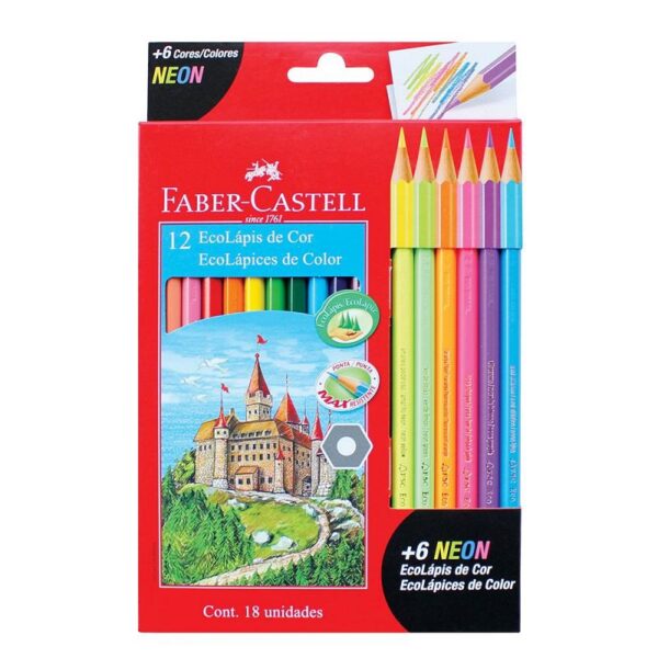 LAPICES DE COLORES FABER CASTELL X 12 LARGOS + 6 NEON (112671)