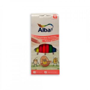 LAPICES DE CERA ALBA FANTASY FLUO C/ GLITTER  X 6 COLORES